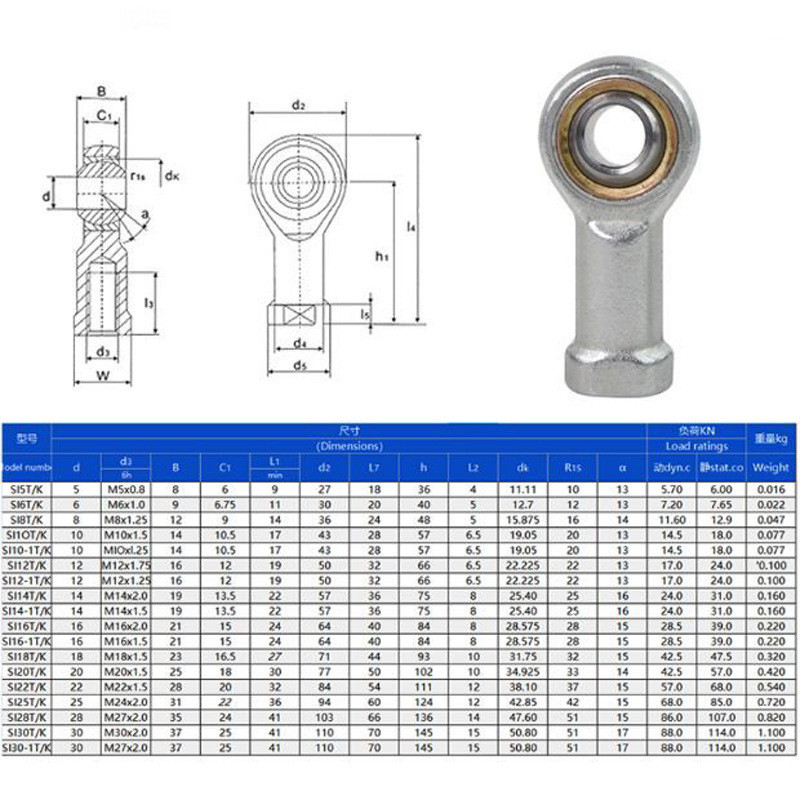 7075-T6 Aluminum Heims Rod End Bearing AM Series 1/4 5/16 3/8 7/16 1/2 5/8 3/4 1 for Heim Joints